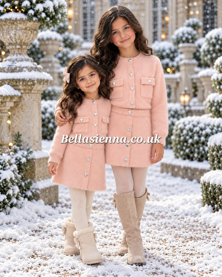 Girls Pink Super Soft Fluffy Skirt & Cardigan Set - 4935