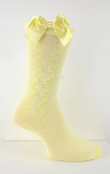 "Grazia" Girls Knee High Lemon Bow Socks