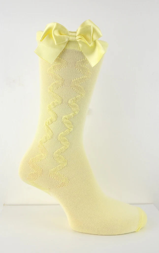 "Grazia" Girls Knee High Lemon Bow Socks
