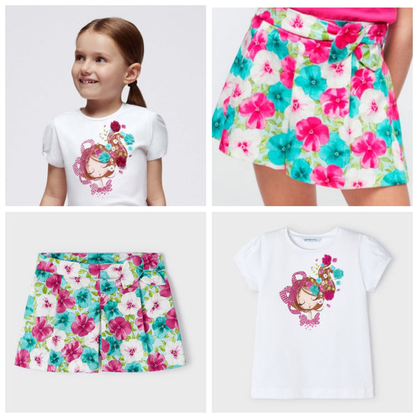 Mayoral Girls T-shirt & Satin Skort Set - 3080 & 3907