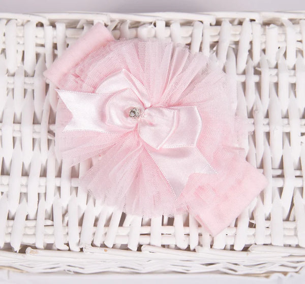 Large Pink Tulle Bow Headband With Thick Band