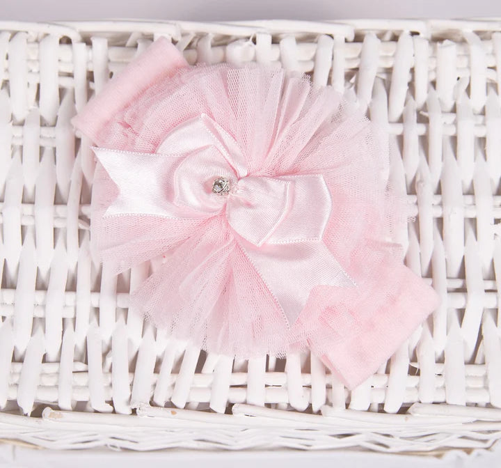 Large Pink Tulle Bow Headband With Thick Band