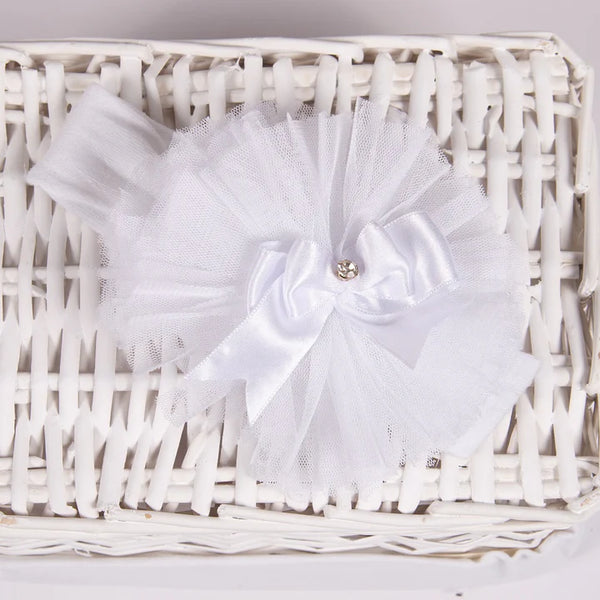 Large White Tulle Bow Headband With Thick Band