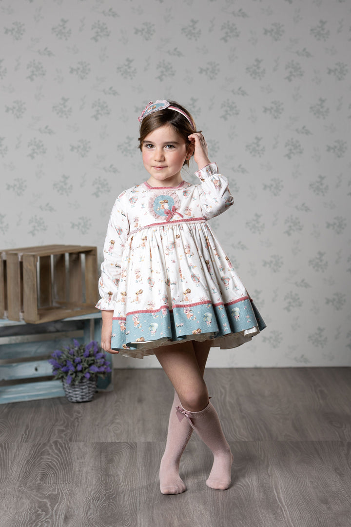 Abuela Tata Little Girl Print Puffball Dress With Beautiful Bow Back - 2500348