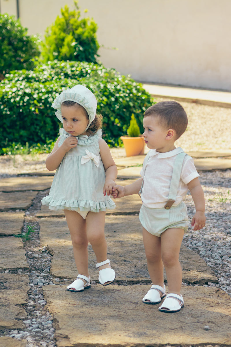 Calamaro Excellent Girls Mint Green Striped Dress & Pants set - 22057