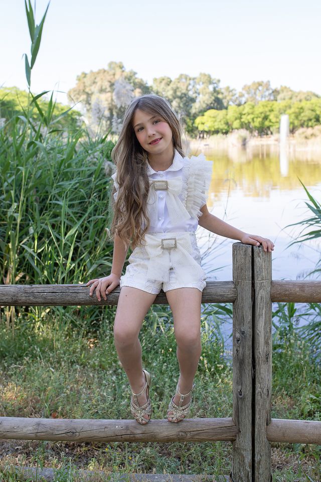 Naxos Girls Ivory & Gold Tulle & Glitter Detail Hair Bow To Match 7768 & 7760 & 7711