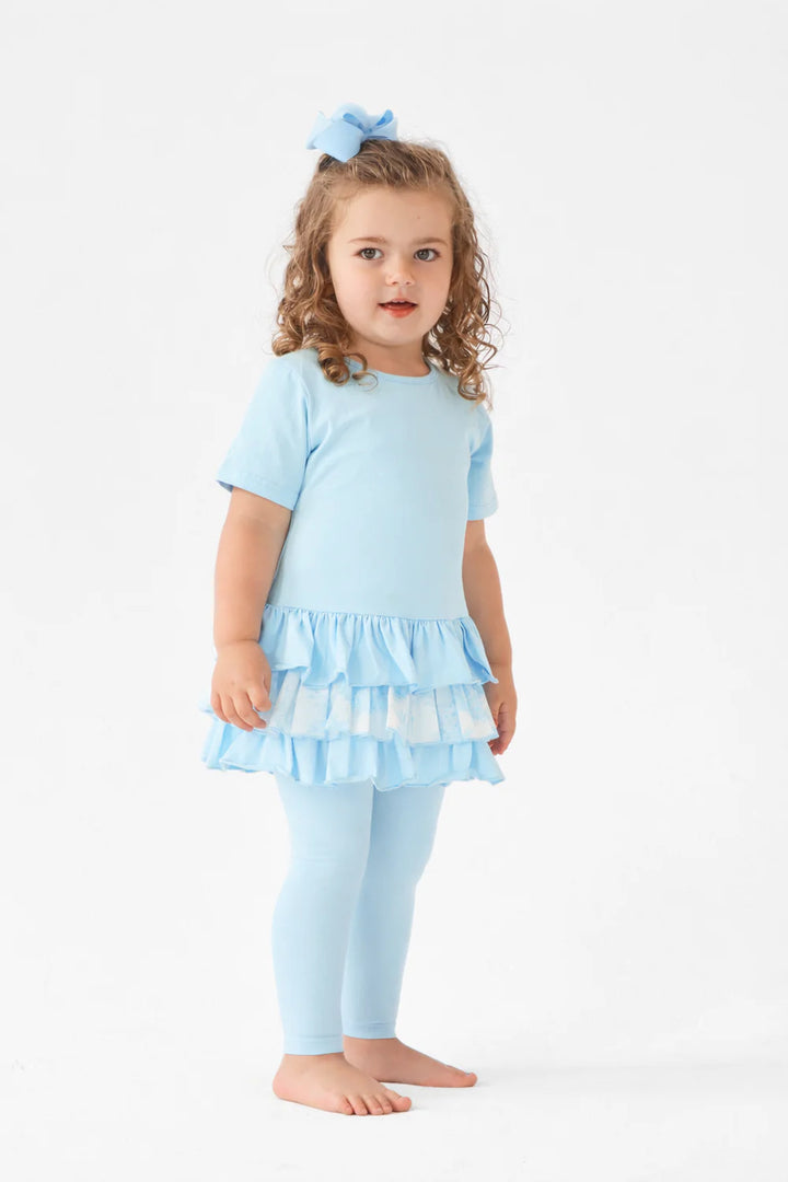 Harris Kids "Willow" Girls Frilly Bow Paisley Print Tracksuit Leggings Set - Blue