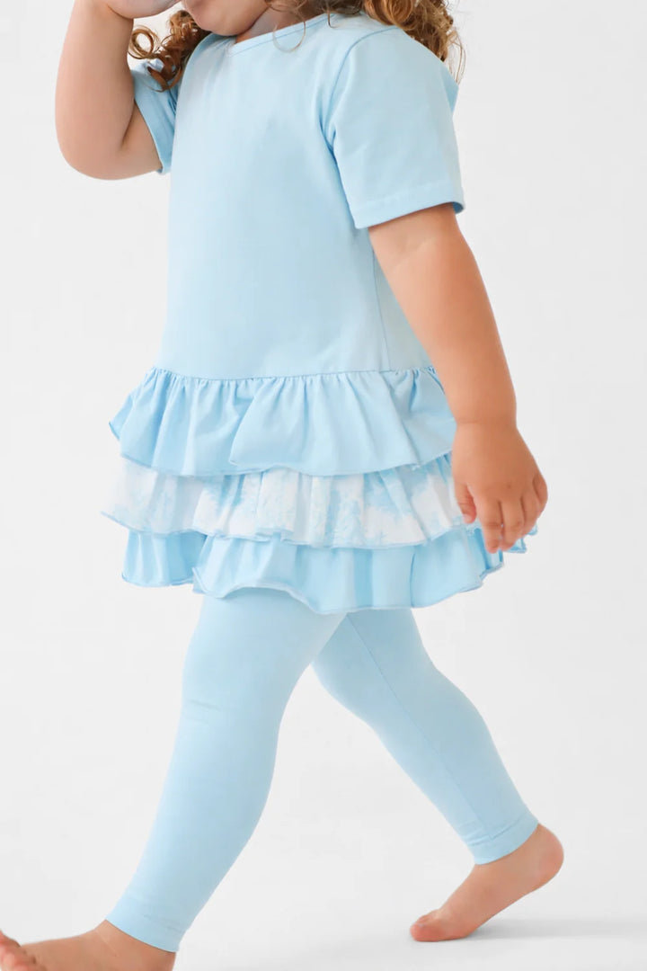 Harris Kids "Willow" Girls Frilly Bow Paisley Print Tracksuit Leggings Set - Blue