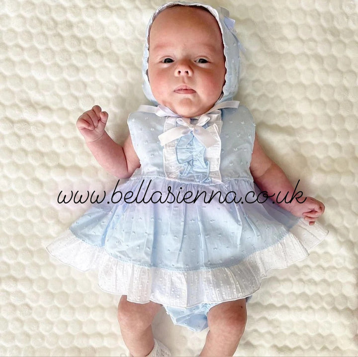 Eva Class Spanish Baby Blue Dress Set With Ruffles And Bow