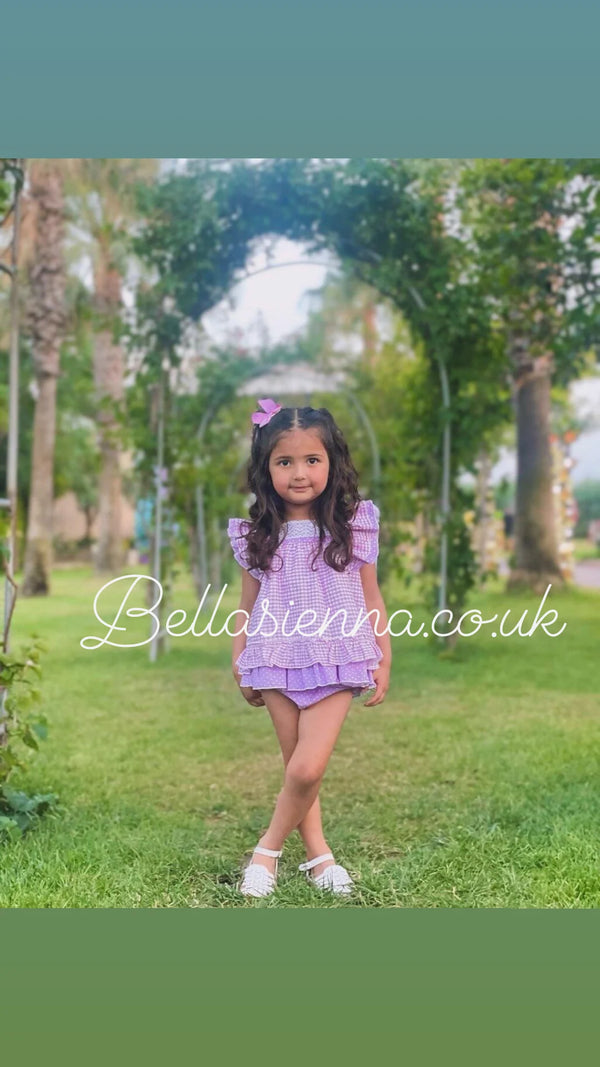 Dbb Lilac Gingham Dress & Pants Set - 17711