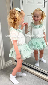Calamaro Excellent Girls Mint Green Striped Blouse & Frilly Jam Pants Set - 17958