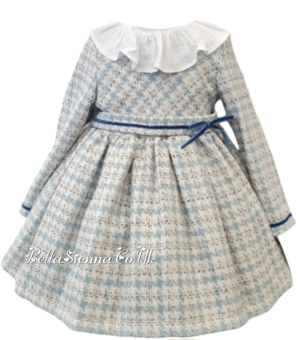 Basmarti Blue & White Winter Dress With Belt & Bow - 24512