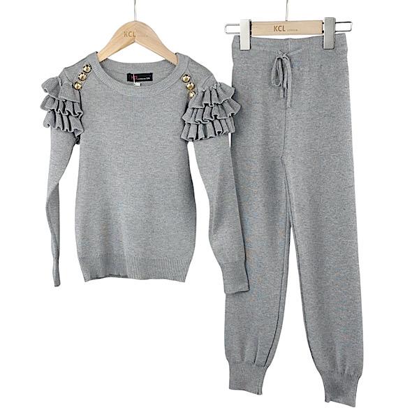 Light Grey 2 Piece Ruffle Frill Co-ord Lounge Set - 3004