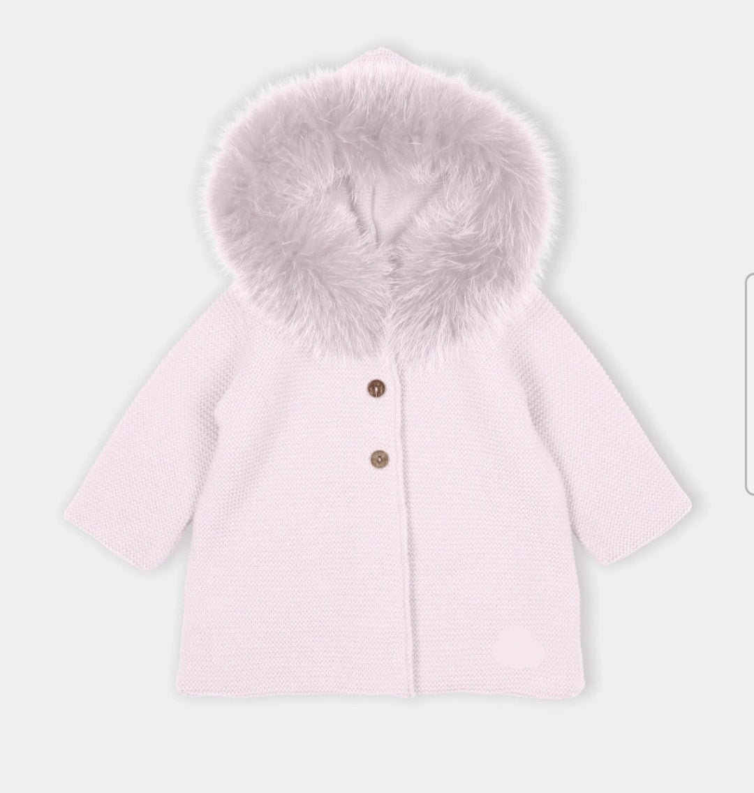 Mac ilusion Pink Kintted Jacket With Fur Trim -9098