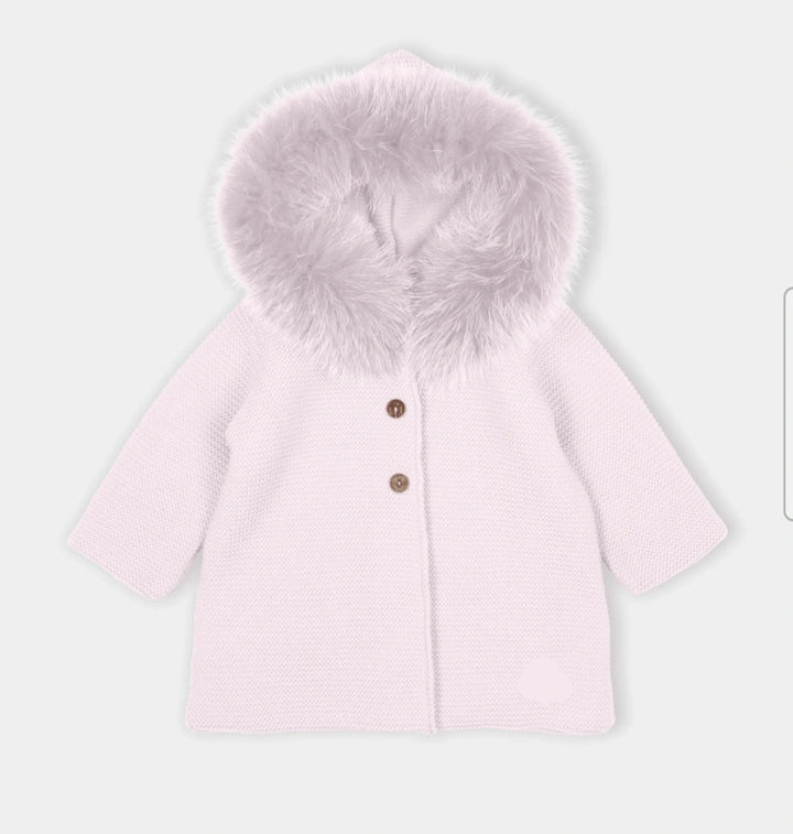 Mac ilusion Pink Kintted Jacket With Fur Trim -9098