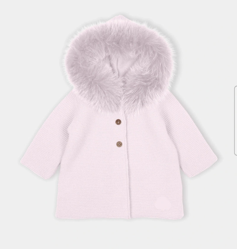 Mac ilusion Pink Kintted Jacket With Fur Trim -9098