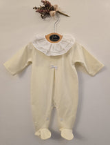 Lemon & White 100% Cotton Babygrow With Frilly Collar & Bow - SG183C - Sleepsuit
