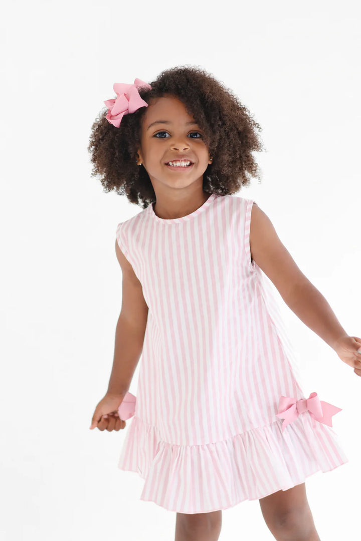Harris Kids "Grace" Girls Pink Striped Frilly Bow Dress