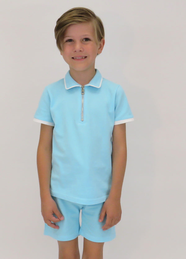 HARRIS KIDS "Bruno" Boys Plain Polo Short Set - Turquoise