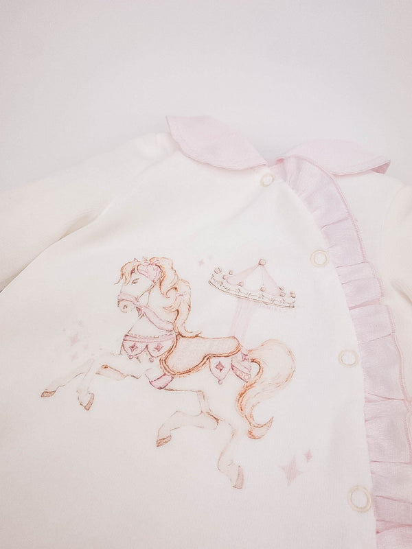Jamiks "INKI" Pink Rocking Horse All In One Velour Babygrow Sleepsuit
