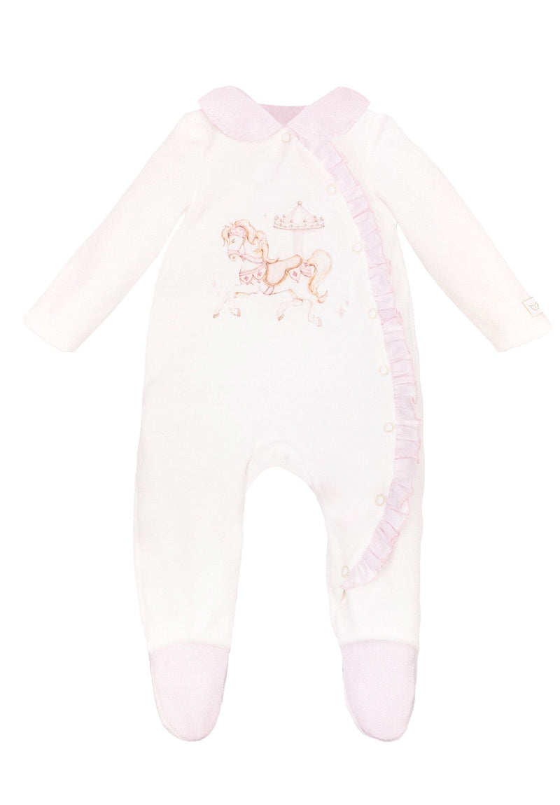 Jamiks "INKI" Pink Rocking Horse All In One Velour Babygrow Sleepsuit