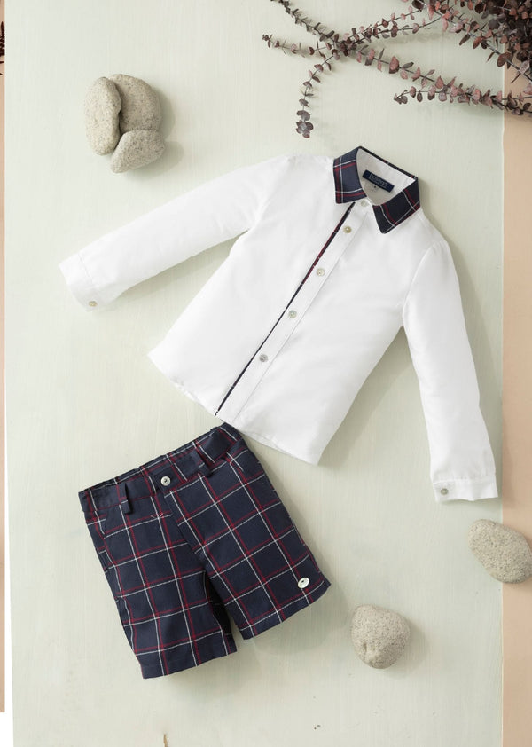 Basmarti  Navy & Dark Red Boys Shirt & Shorts Set - 23503