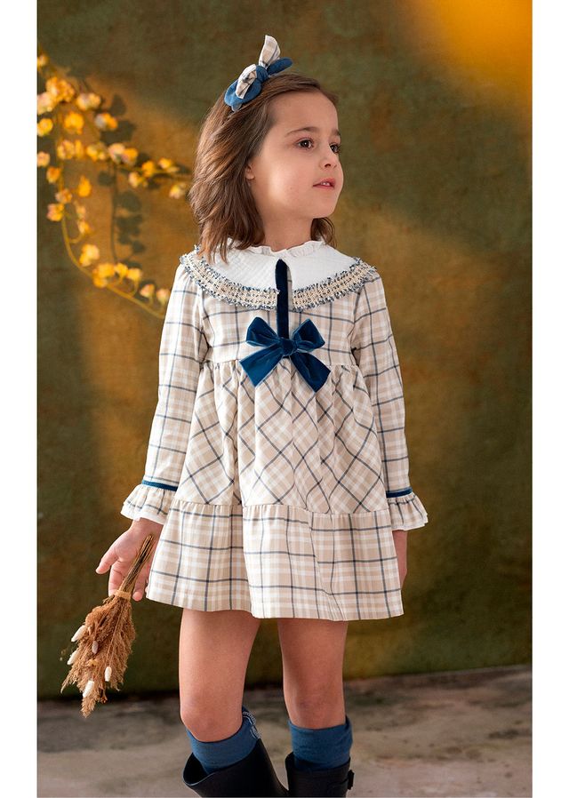 Basmarti Girls Beige, Ivory & Navy Bow Headband To Match Dress - 26570