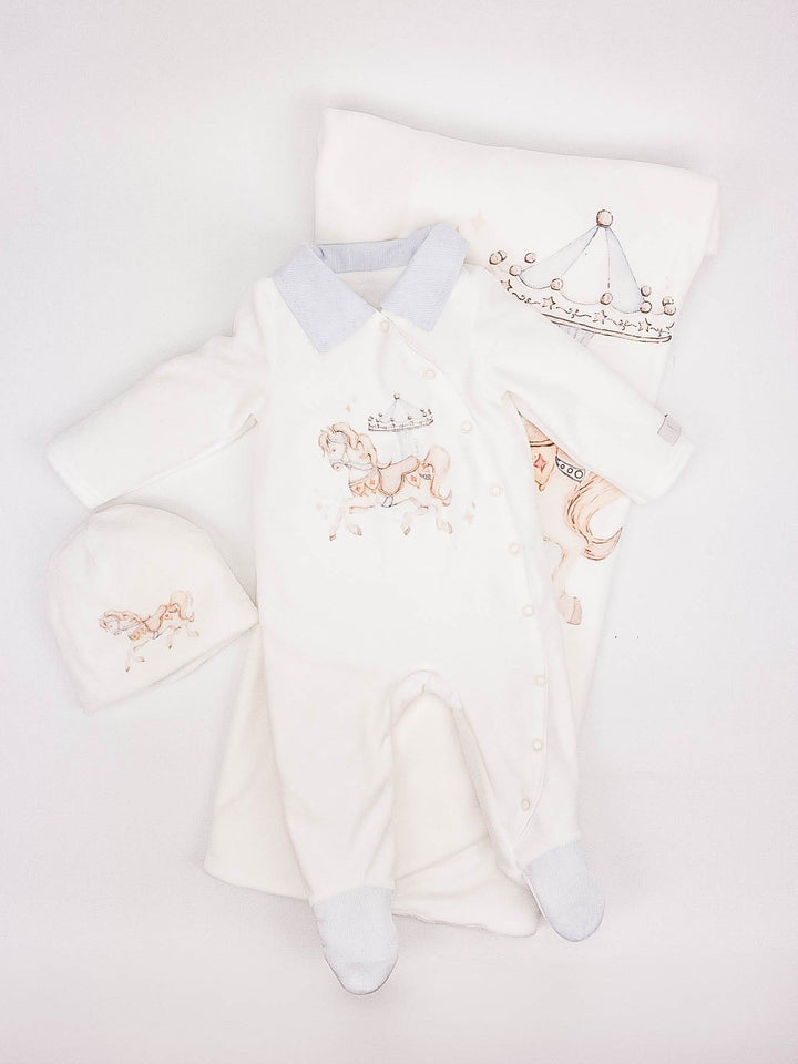Jamiks "JANIK" Carousel Horse All In One Velour Babygrow & Hat Set