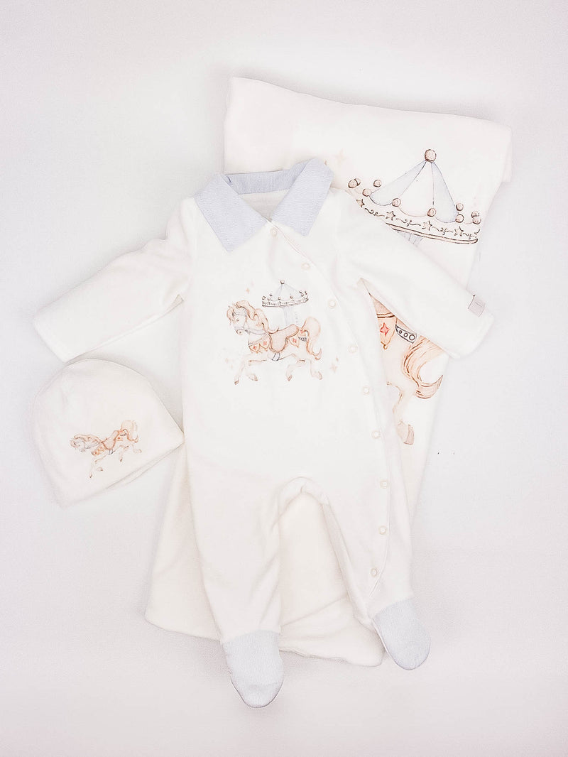 Jamiks "JANIK" Rocking Horse All In One Velour Babygrow & Hat Set