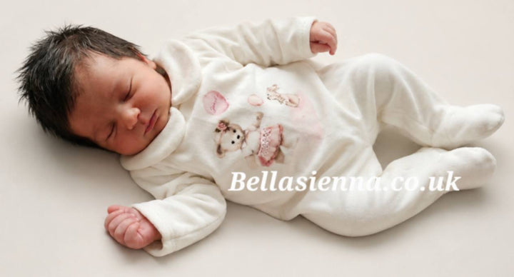 Jamiks "ALIDA" Pink Teddy Bear All In One Velour Babygrow Sleepsuit
