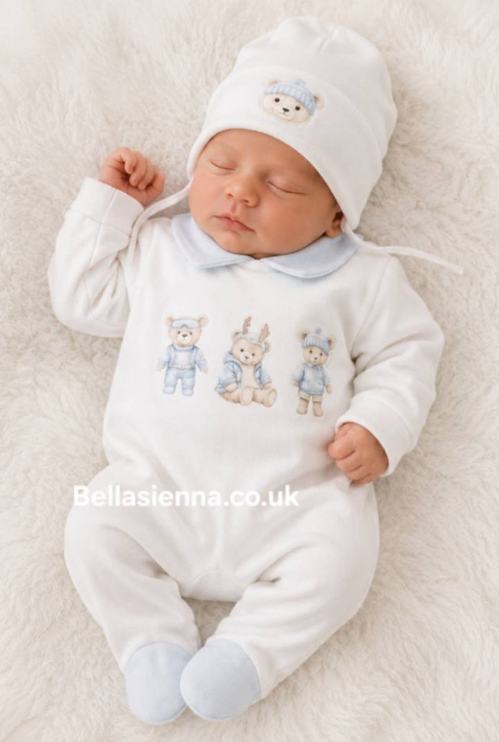 Jamiks "TIBO" All In One Velour Babygrow & Hat Set