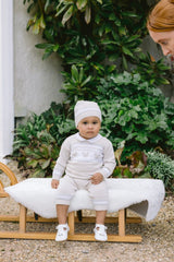 Emile et Rose Beige Three Piece Teddy Bear Knitted Baby Set With Matching Hat - Kipling