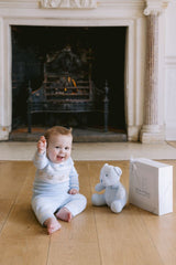 Emile et Rose Baby Blue Teddy Bear Knitted Baby Romper With Matching Hat - Kristian