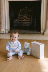 Emile et Rose Baby Blue Teddy Bear Knitted Baby Romper With Matching Hat - Kristian