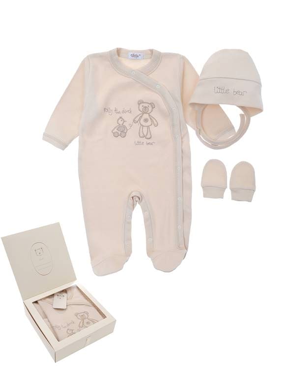 Sofia 100% Complete 3 Piece set "ORGANICZNEJ"  Sleepsuit, Hat & Mittens