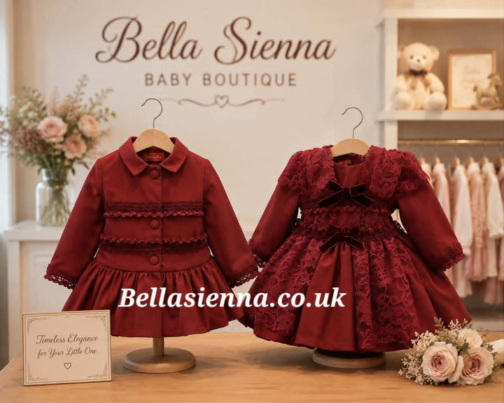 La Marquesita Real La Duquesa Burgundy Shirley Puffball Dress & Matching Hair Clip