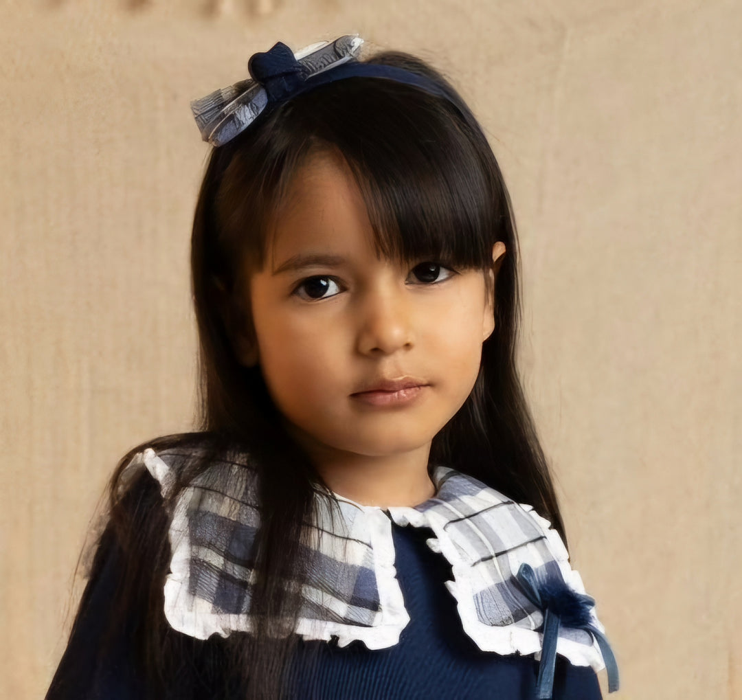Cuka Navy Check Bow Hair Clip To match - 84291 & 84280