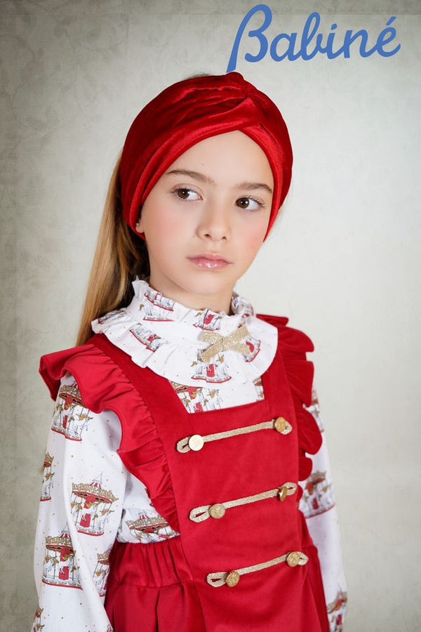 Babine Red & Gold Velvet Pinafore Dress & Carousel Blouse Set - 2612202 & 2612505