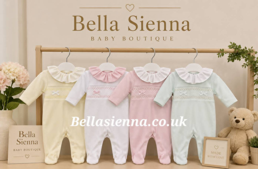 Baby Girls Lemon & White Smocked All In One Babygrow With Bows - SG66