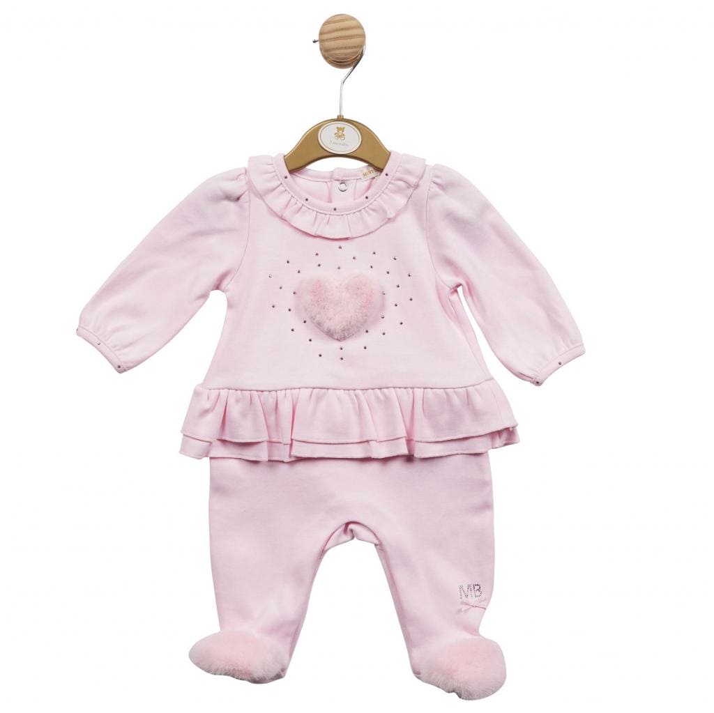 Mintini Pink All In One Fluffy Heart Babygrow - MB5536