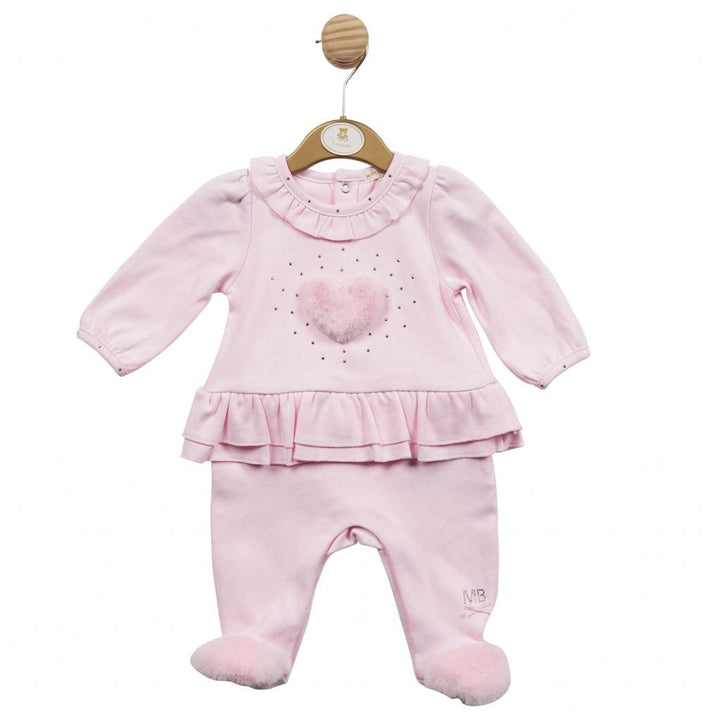 Mintini Pink All In One Fluffy Heart Babygrow - MB5536