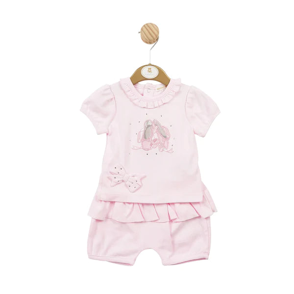 Mintini Pink Ballerina Slippers Top & Bloomer Shorts - MB5727