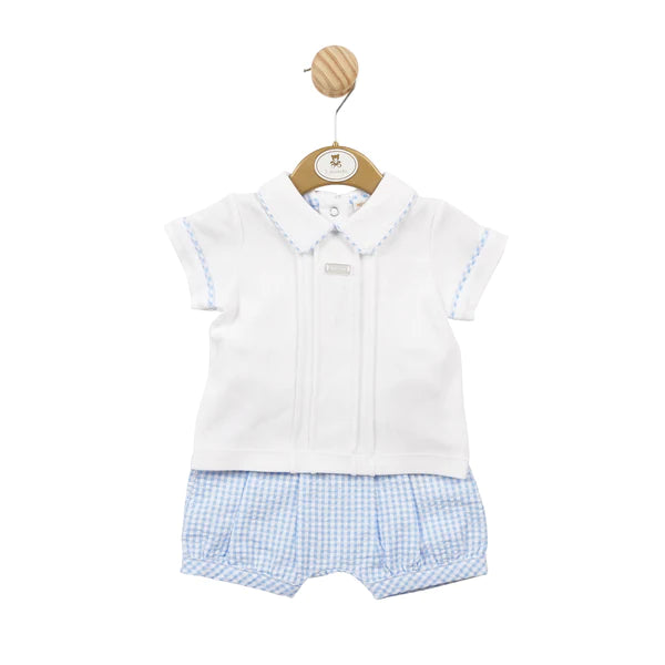 Mintini Boys Blue & White Gingham Top & Shorts Set - MB5766