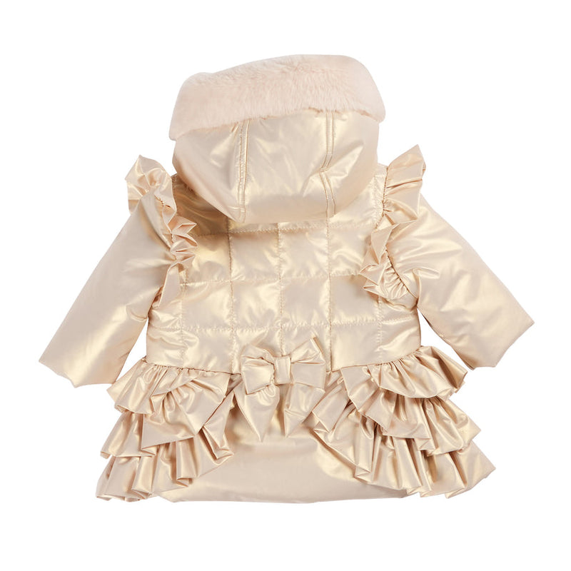 Mintini Girls Gold Coat With Diamante detail & Bow Back - MB5934