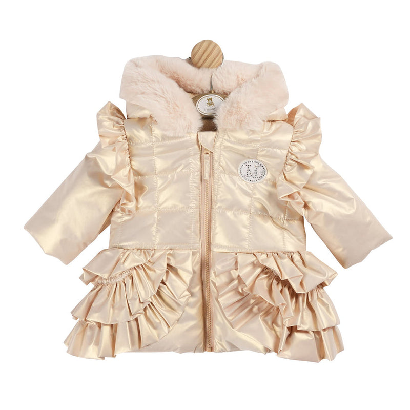 Mintini Girls Gold Coat With Diamante detail & Bow Back - MB5934