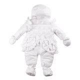 Mintini Girls White Ruffle Snowsuit With Diamante Detail & Bow Back - MB5945