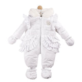 Mintini Girls White Ruffle Snowsuit With Diamante Detail & Bow Back - MB5945