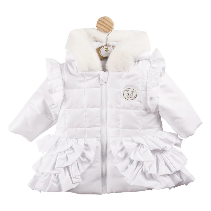 Mintini Girls White Coat With Diamante Logo - MB5946