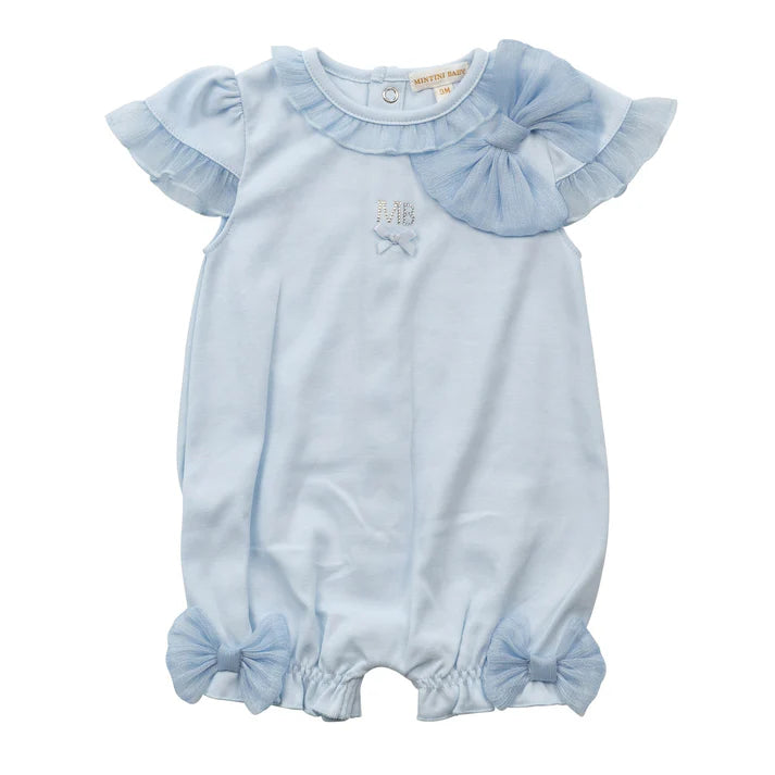 Beautiful Girls Blue Romper With Tulle Bow Detail - MB6493
