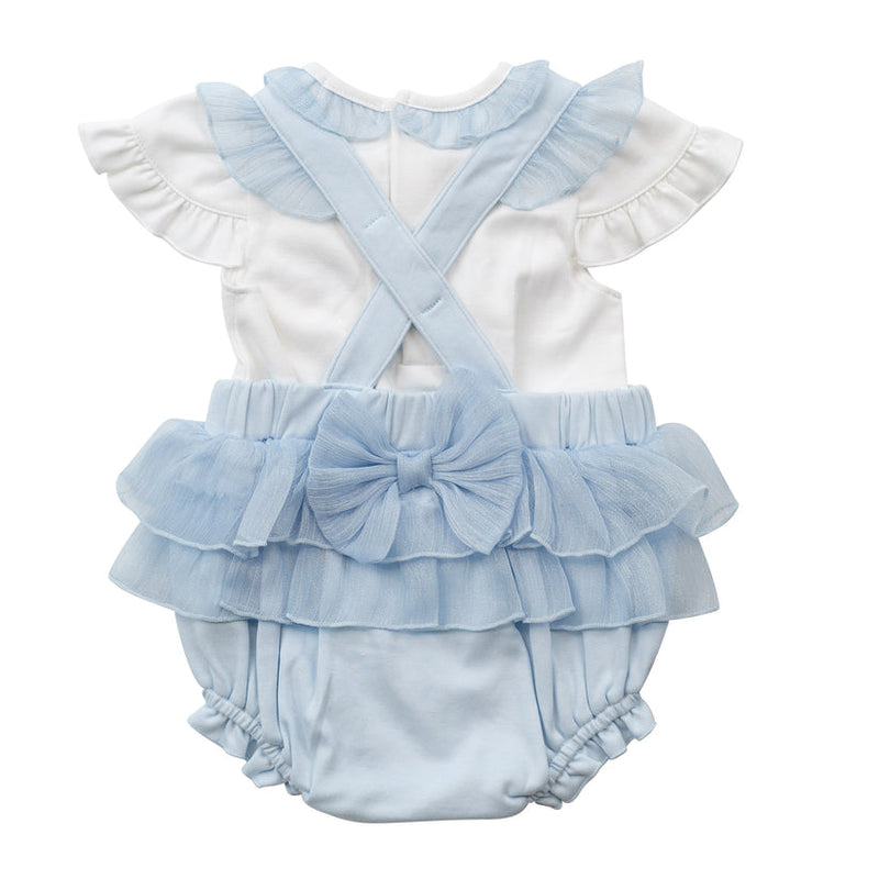 Beautiful Girls Blue Top & Romper Dungaree With Tulle Bow Detail - MB6495